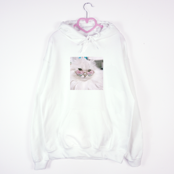 bluza biała z kapturem celebrity cat