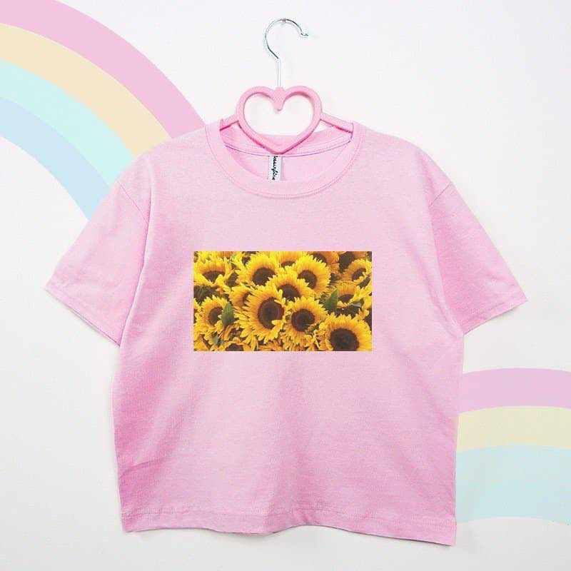 t-shirt słoneczniki różowy