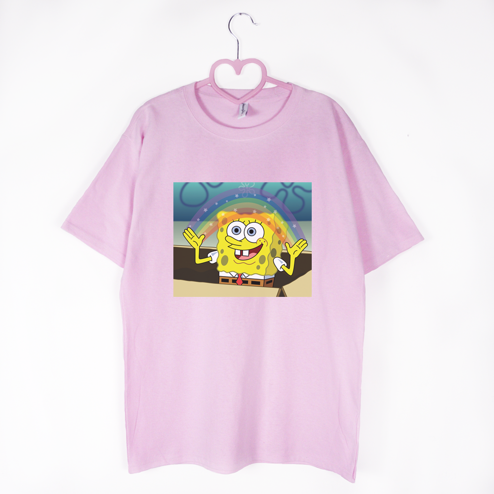 różowa koszulka spongebob rainbow