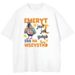 biały t-shirt przód emeryt jak gołąb