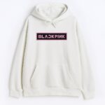 Biała Bluza z Kapturem Blackpink Logo pełny przód z różowym logo