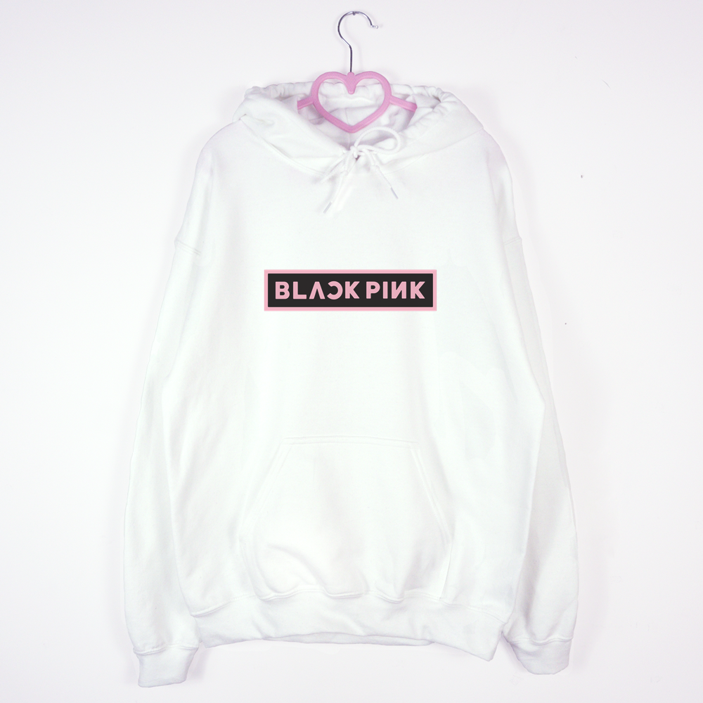 bluza biała z kapturem Blackpink Logo