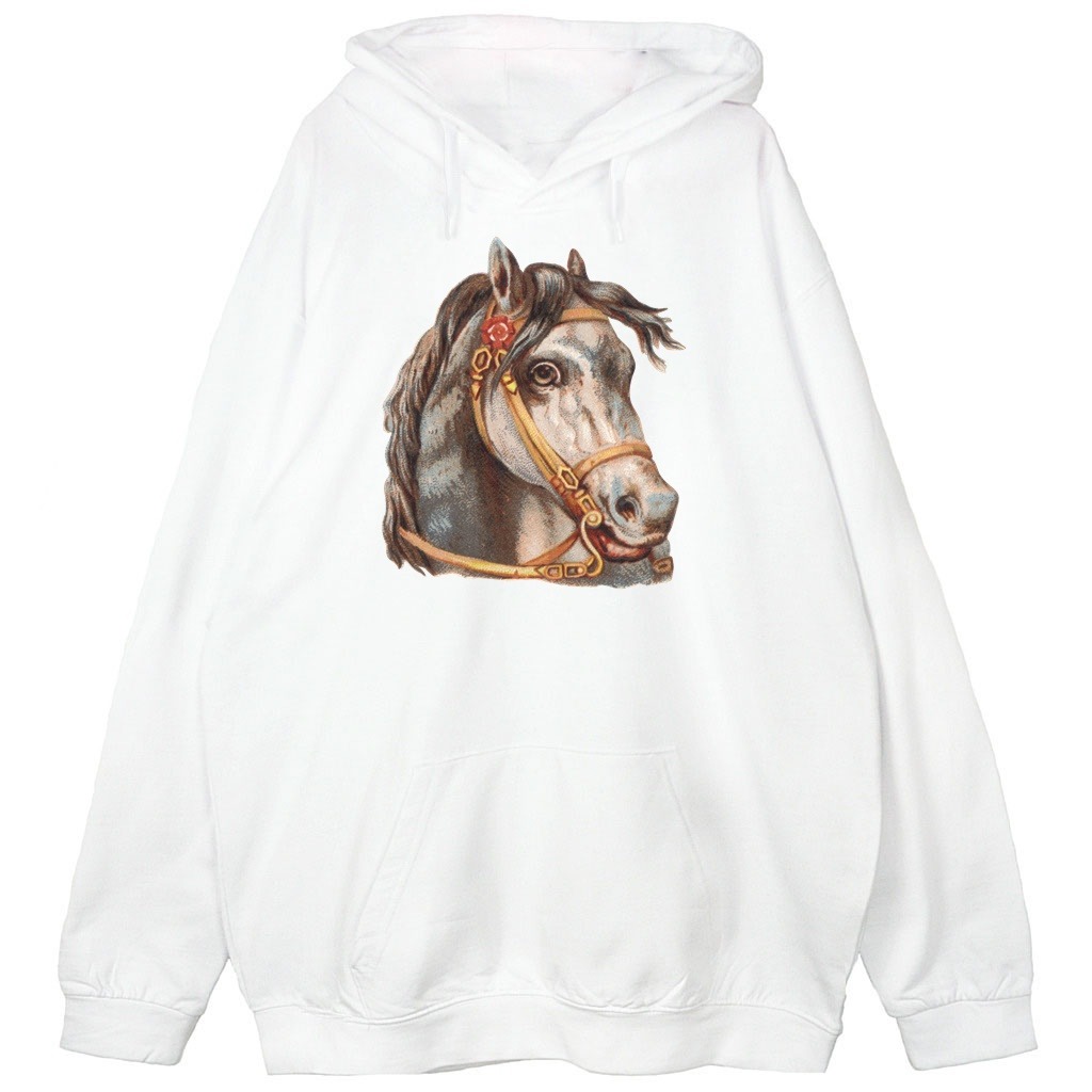 biała bluza z kapturem vintage horse z koniem