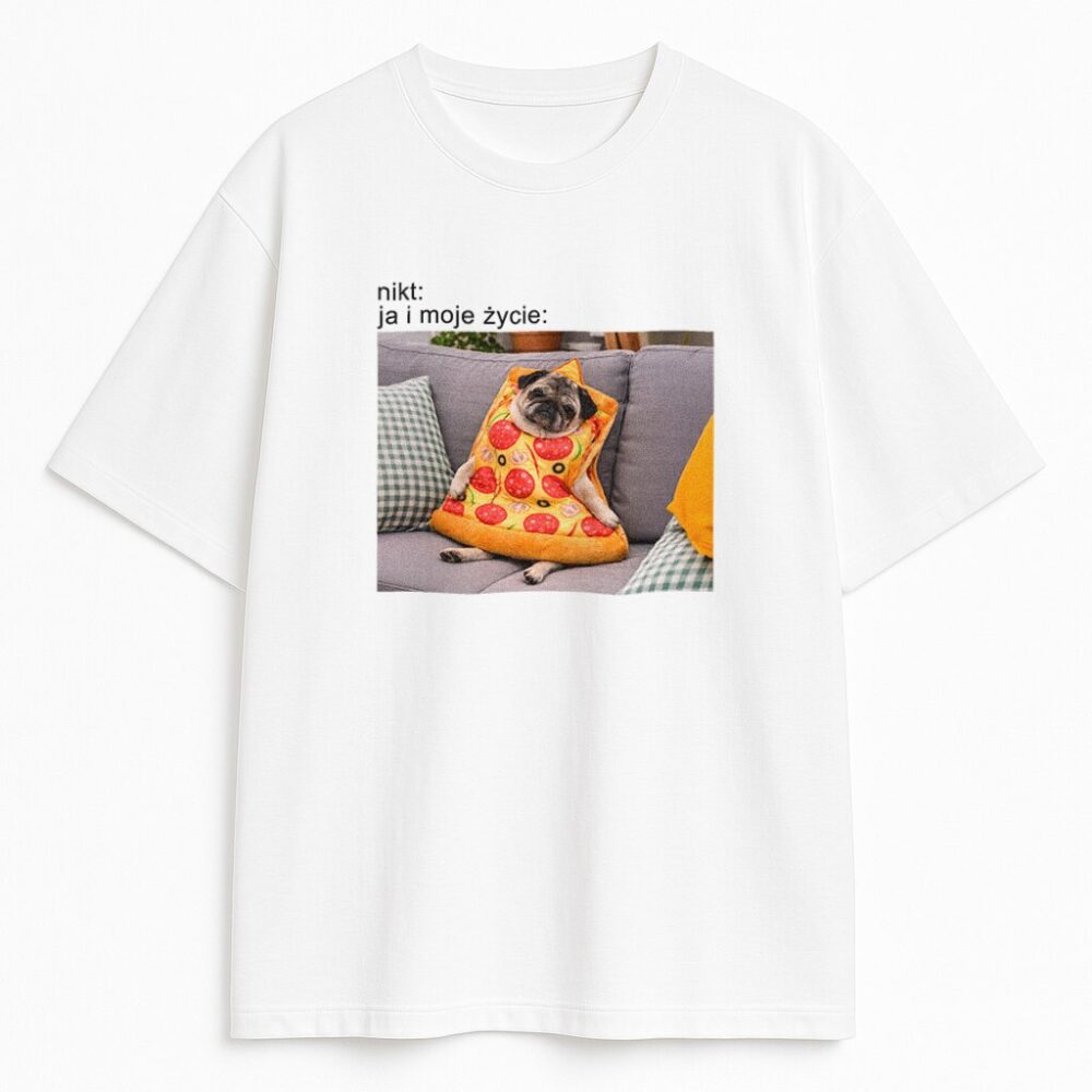 Śmieszna koszulka z mopsem Pug My Life na białym T-shircie