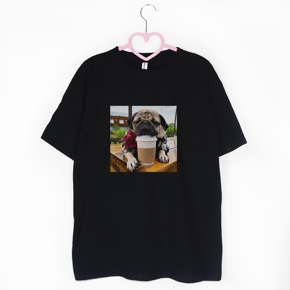 koszulka czarna coffe please pug