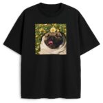 Czarna koszulka z psem mops Pugs Chill, przód