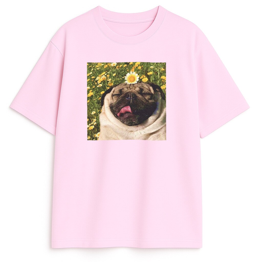 Różowa bluzka z mopsem Pugs Chill, widok z przodu