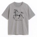 Koszulka z koniem line art - wariant szary, front