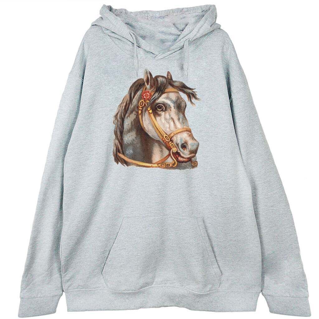szara bluza z kapturem vintage horse z koniem