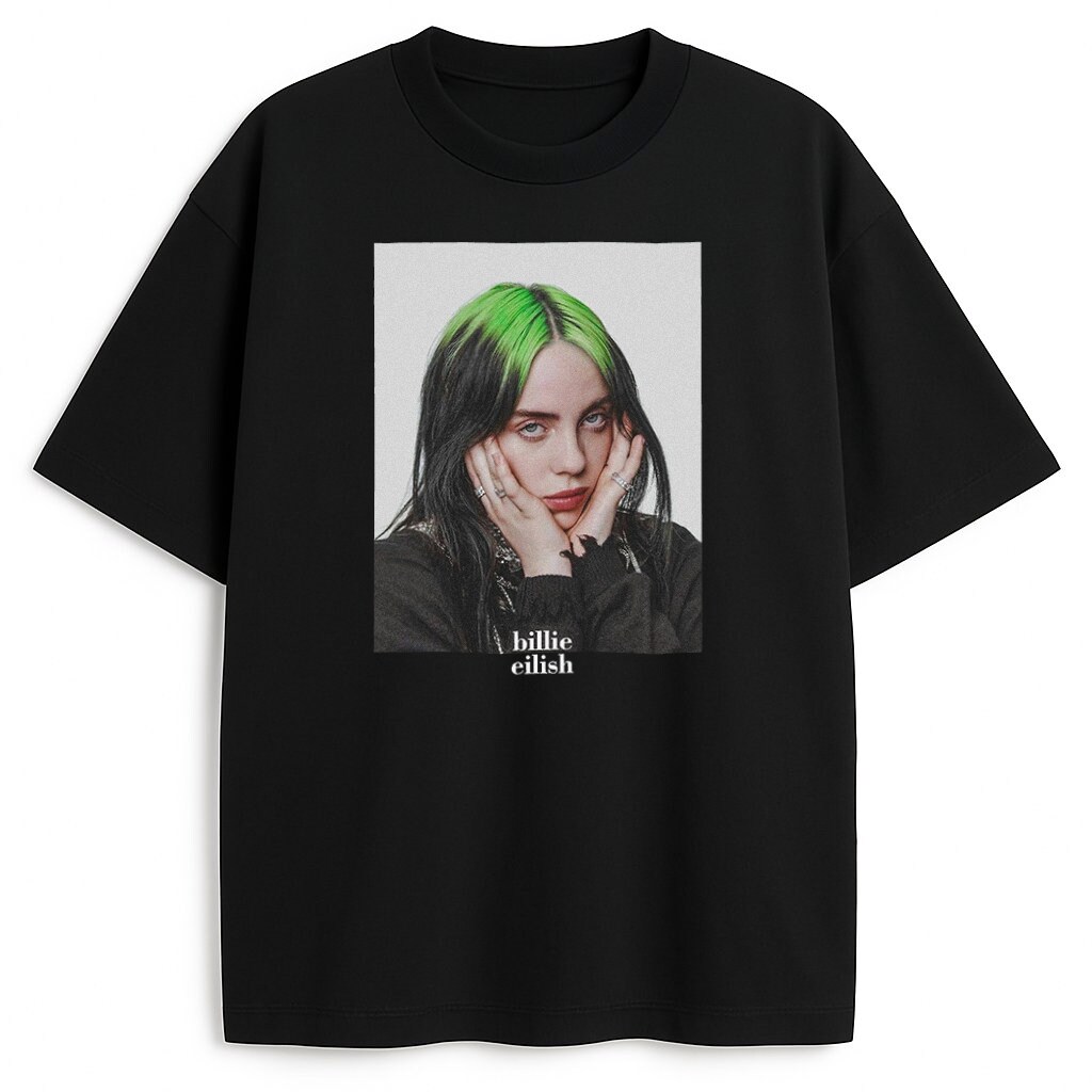T-shirt Billie Eilish Sadness z portretem artystki na czarnym tle