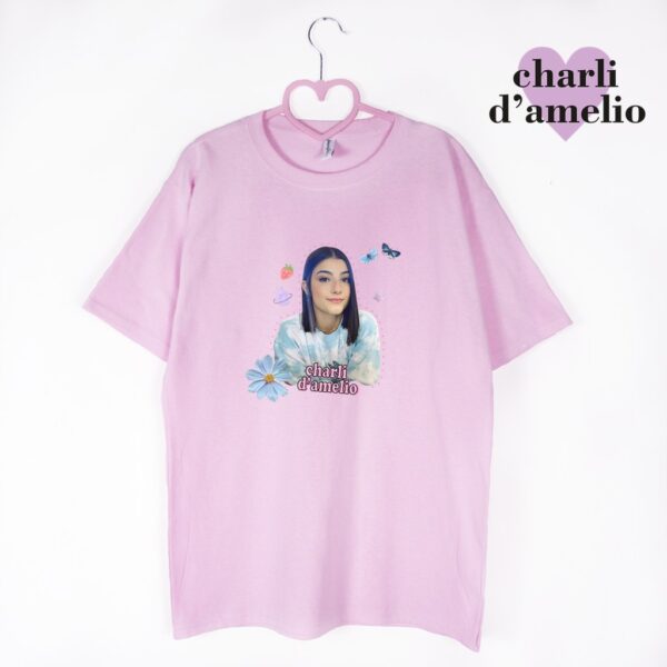 różowa koszulka charli d'amelio cute