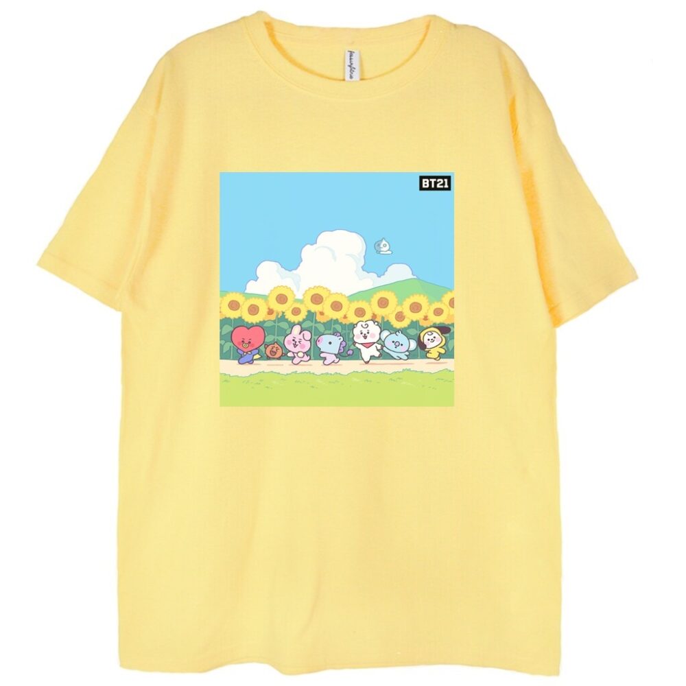 t-shirt brzoskwiniowy z grafiką bt21 sunflowers