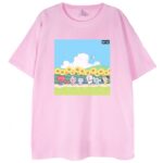 t-shirt różowy z grafiką bt21 sunflowers