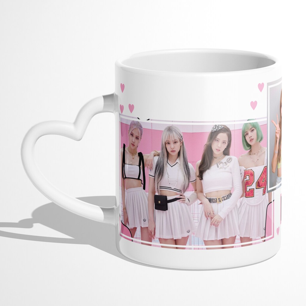 Kubek z Nadrukiem Blackpink biały z motywem tenisowym i sercem