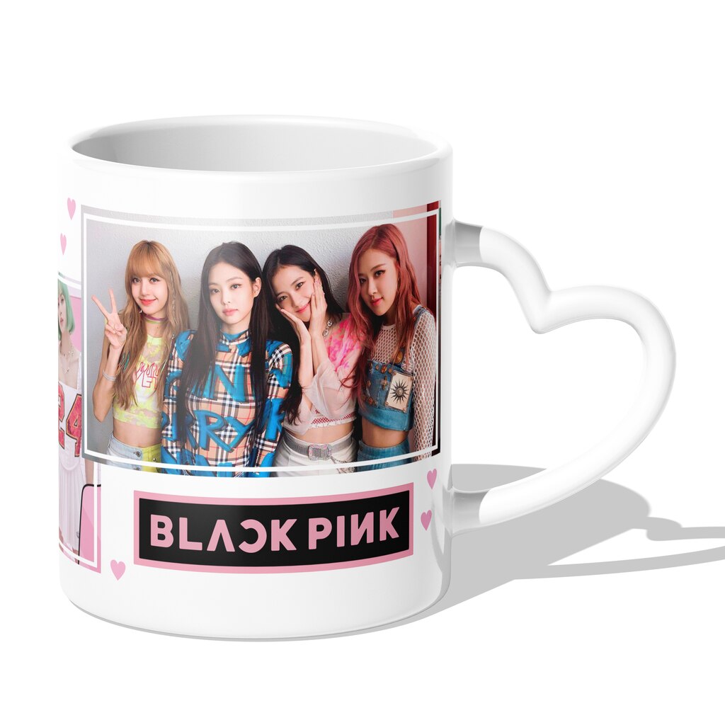 Kubek z Nadrukiem Blackpink biały z grupą w żywych pozach