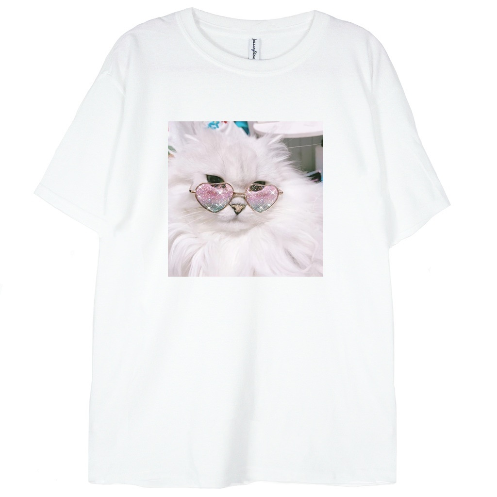 koszulka biała celebrity cat t-shirt z kotem