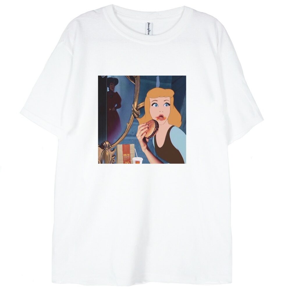biała koszulka z nadrukiem Cinderelli z bajki Disneya