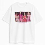 Biały T-shirt Blackpink Born Pink z grupowym zdjęciem i napisem