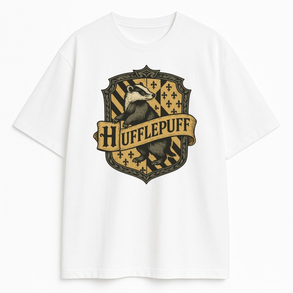 Biała koszulka Harry Potter Hufflepuff z nadrukiem retro