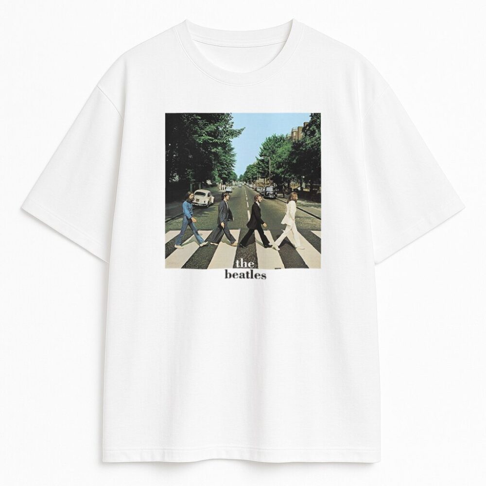 T-shirt The Beatles z nadrukiem Abbey Road – biały model