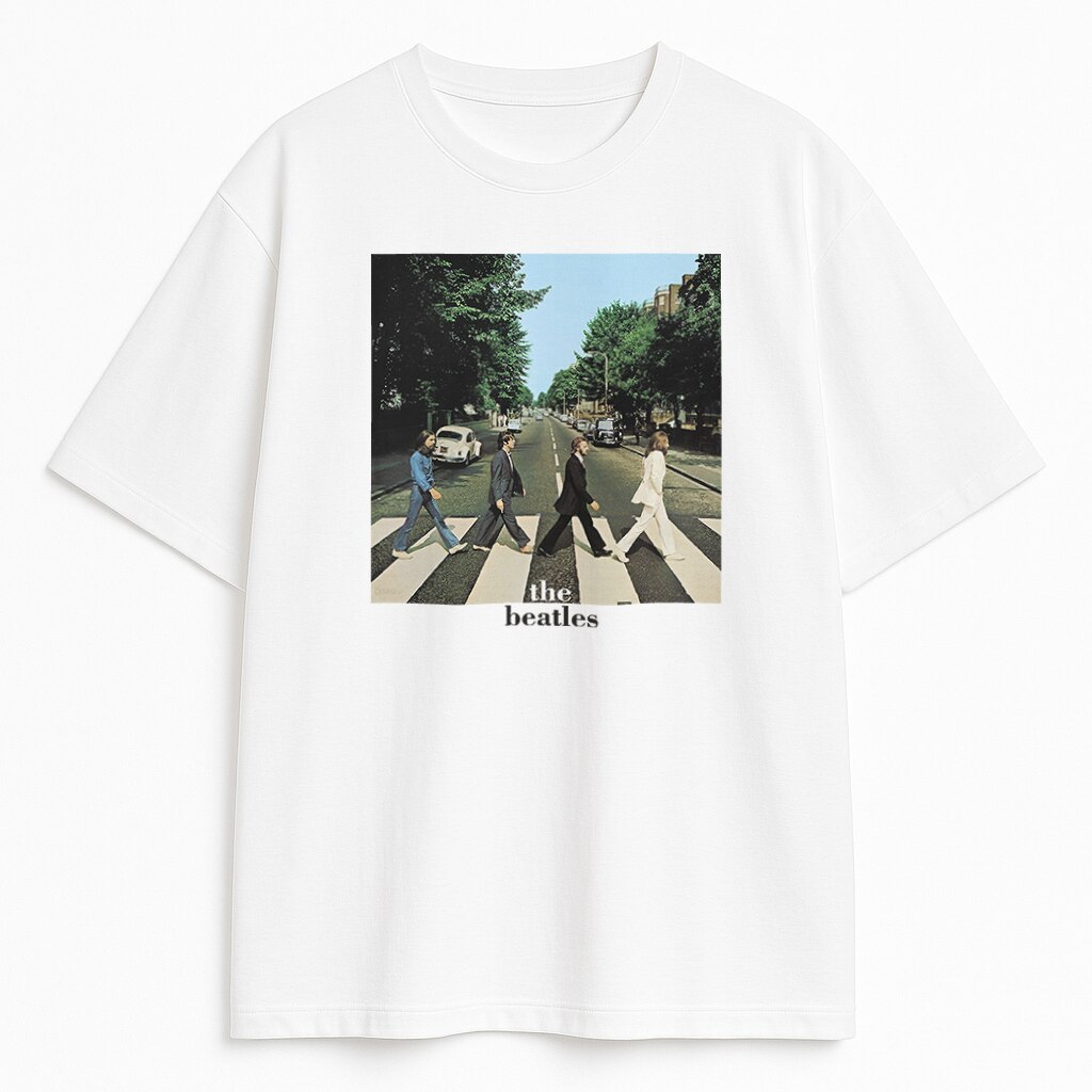 T-shirt The Beatles z nadrukiem Abbey Road – biały model