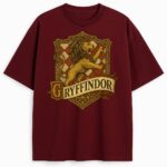 Burgundowy T-shirt Gryffindor z herbem i złotym lwem