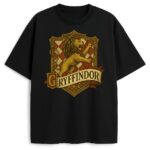 T-shirt Harry Potter Gryffindor z herbem domu, wersja czarna