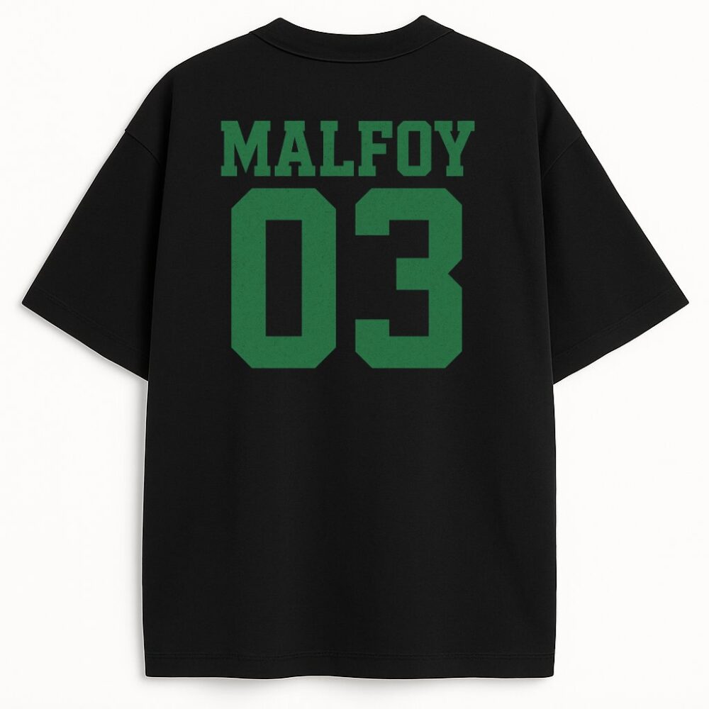 T-shirt Malfoy 03 Quidditch z napisem w stylu college, czarny