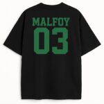 T-shirt Malfoy 03 Quidditch z napisem w stylu college, czarny