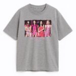 Szary T-shirt Blackpink Born Pink z grupową grafiką