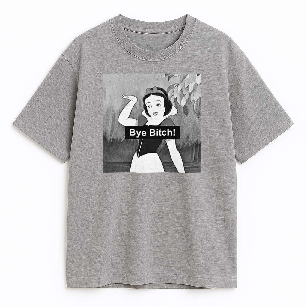 szary t-shirt Królewna Śnieżka Bye z zabawnym cytatem