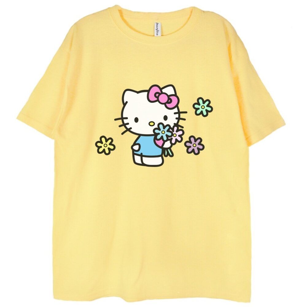 t-shirt brzoskwiniowy hello kitty flowers