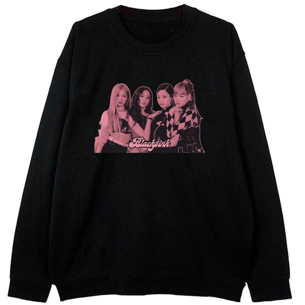 czarna bluza z różową grafiką blackpink girls