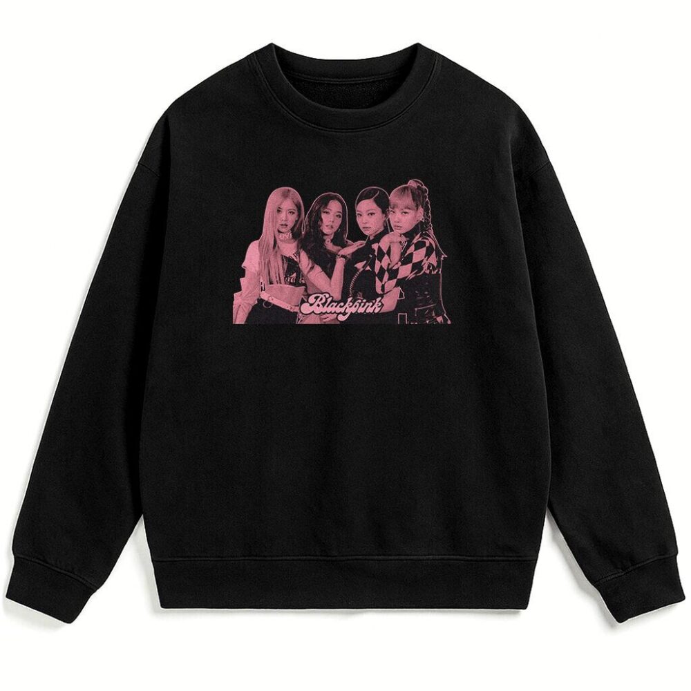 Bluza Blackpink Girls czarna miękka z motywem Blackpink w różu