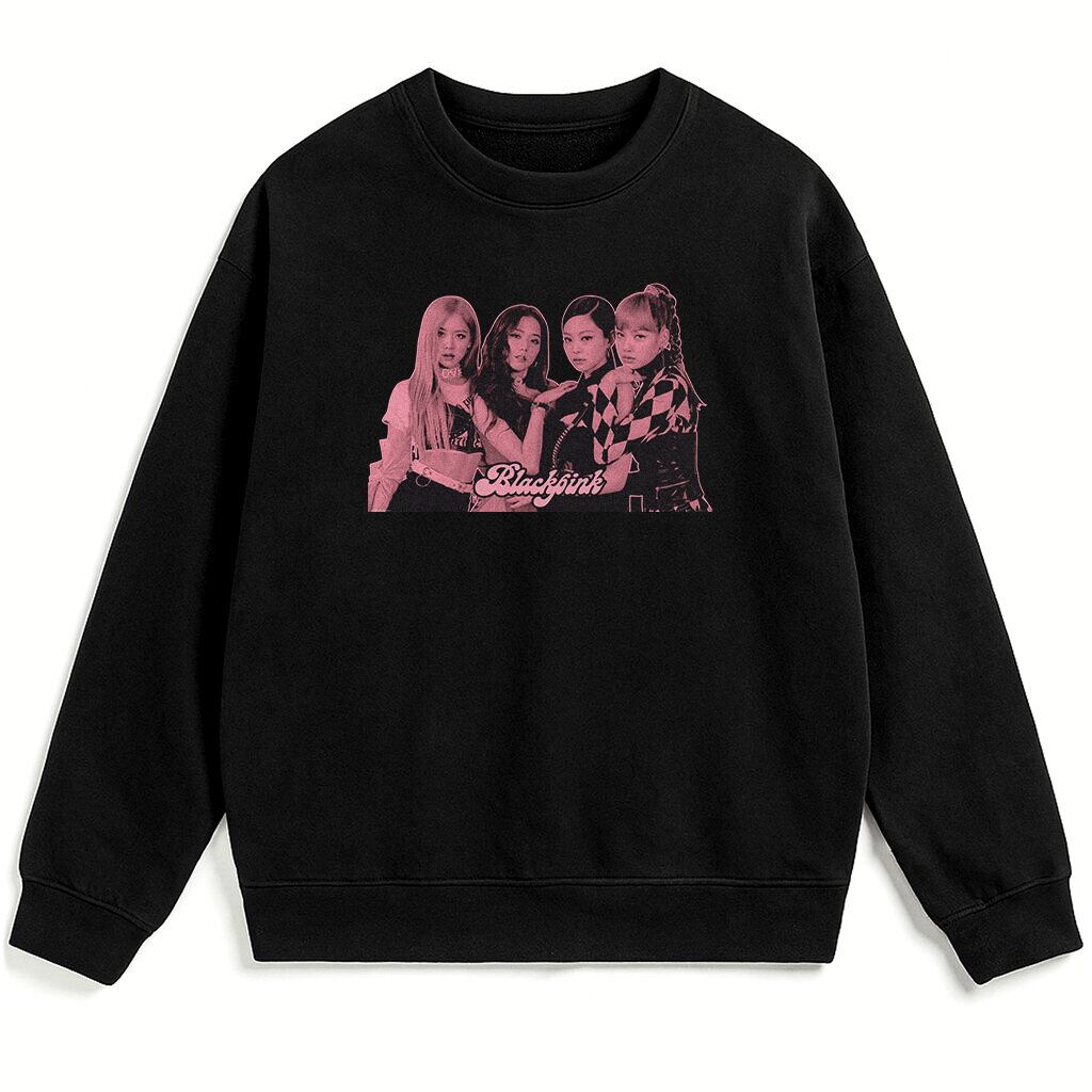 Bluza Blackpink Girls czarna miękka z motywem Blackpink w różu