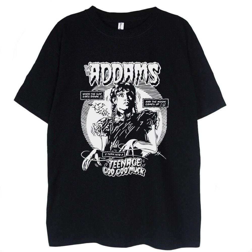 t-shirt czarny z grafiką Wednesday Addams Comic