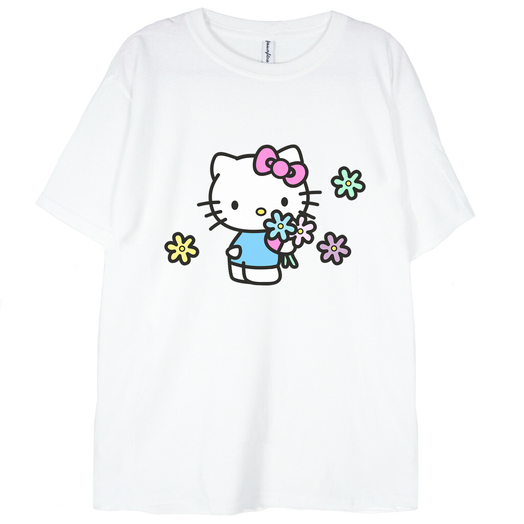 t-shirt biały hello kitty flowers