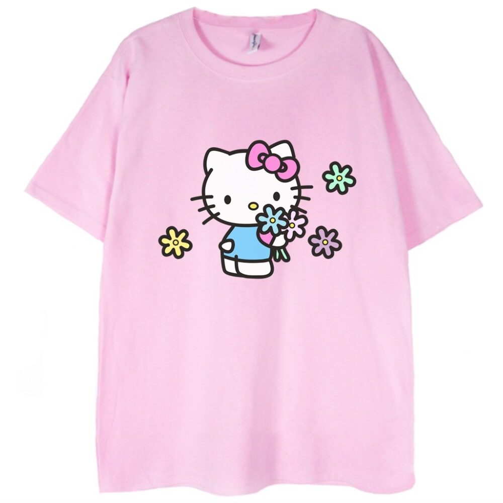 t-shirt różowy hello kitty flowers