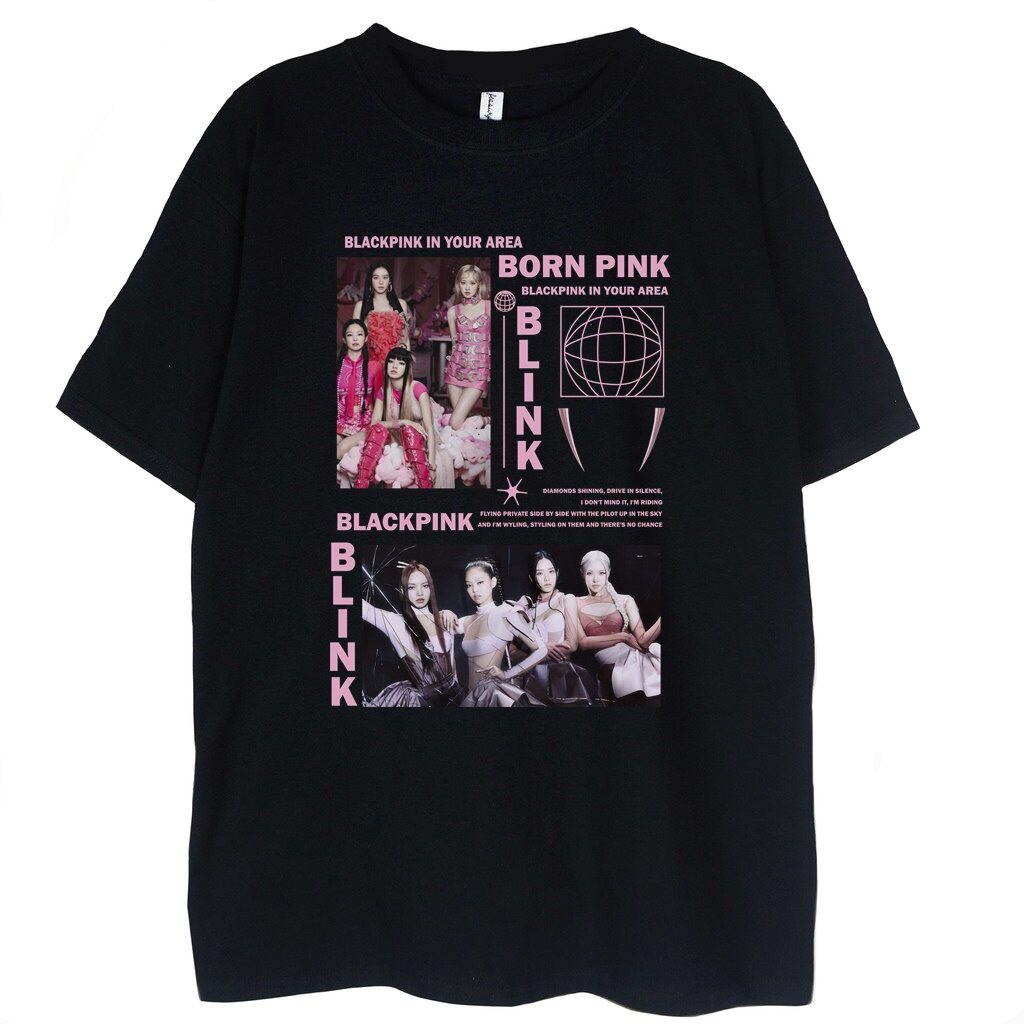 t-shirt czarny z nadrukiem blackpink pink venom