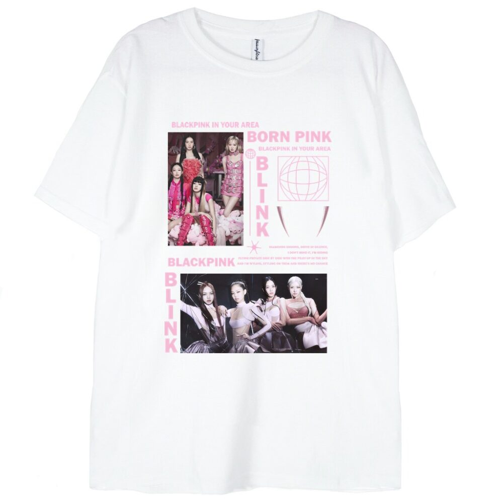 t-shirt biały z nadrukiem blackpink pink venom