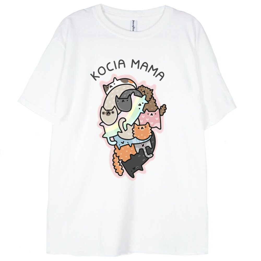 t-shirt biały z grafiką kocia mama