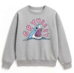 Szara bluza bez kaptura z nadrukiem rekina Cry Baby - unisex