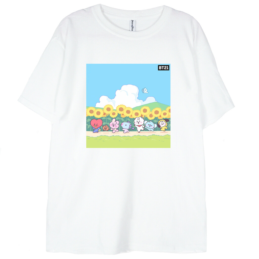 t-shirt biały z grafiką bt21 sunflowers