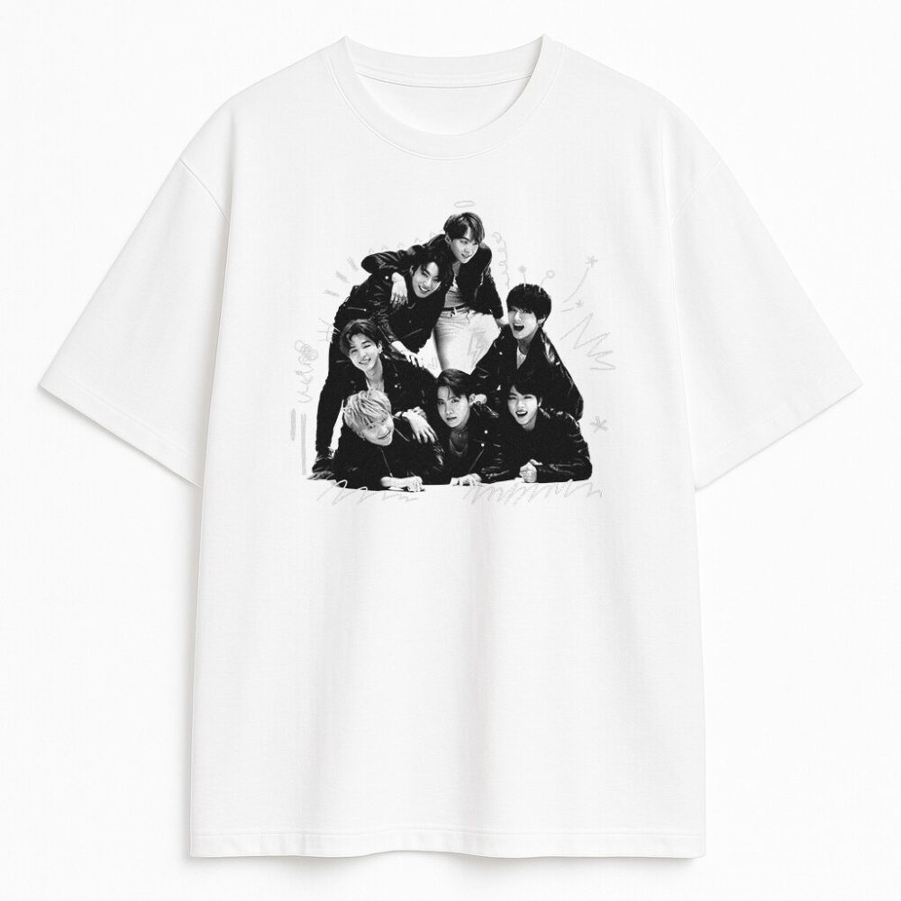Biała koszulka unisex z fanowskim nadrukiem K-pop na przodzie