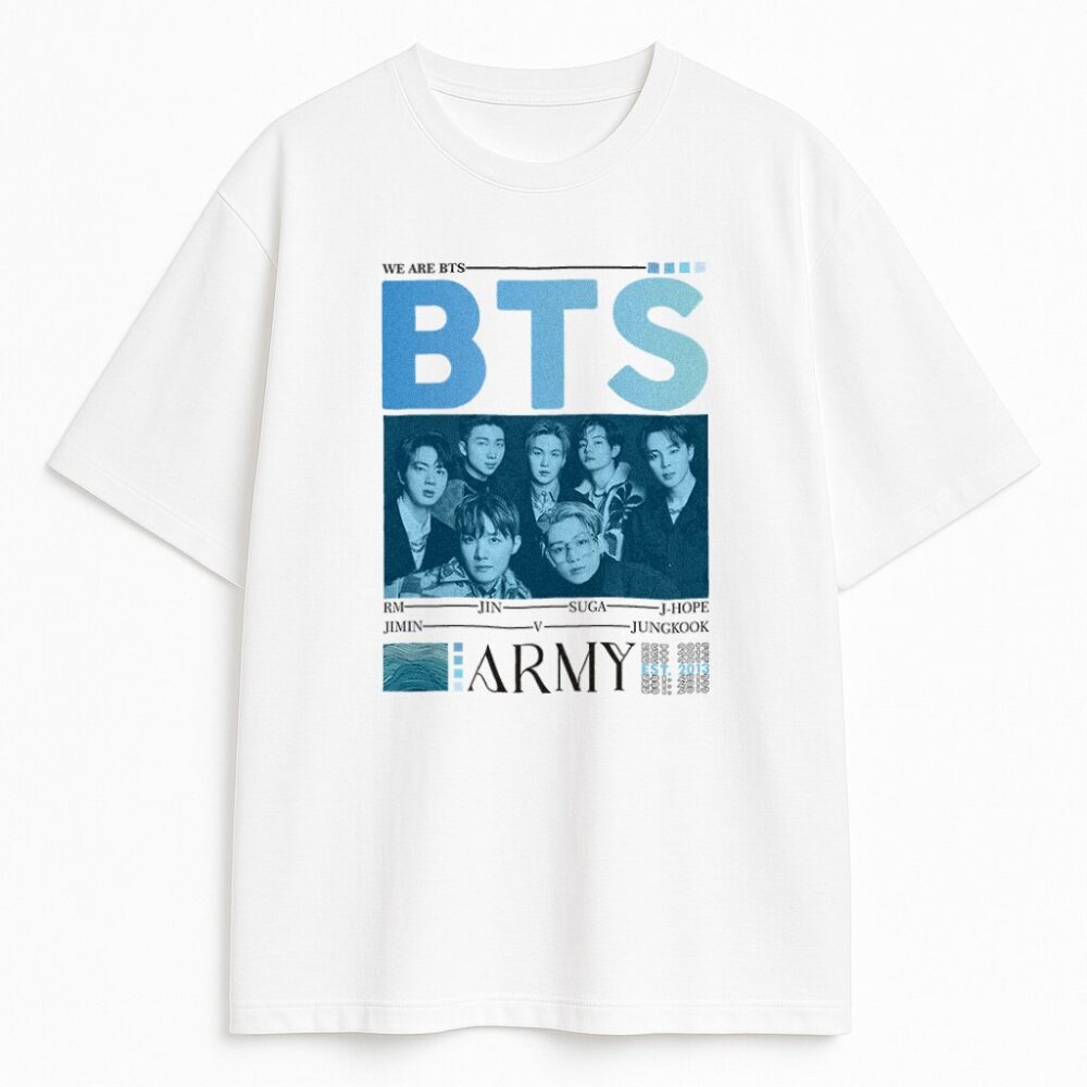 biała koszulka unisex z fanowskim nadrukiem K-pop na froncie