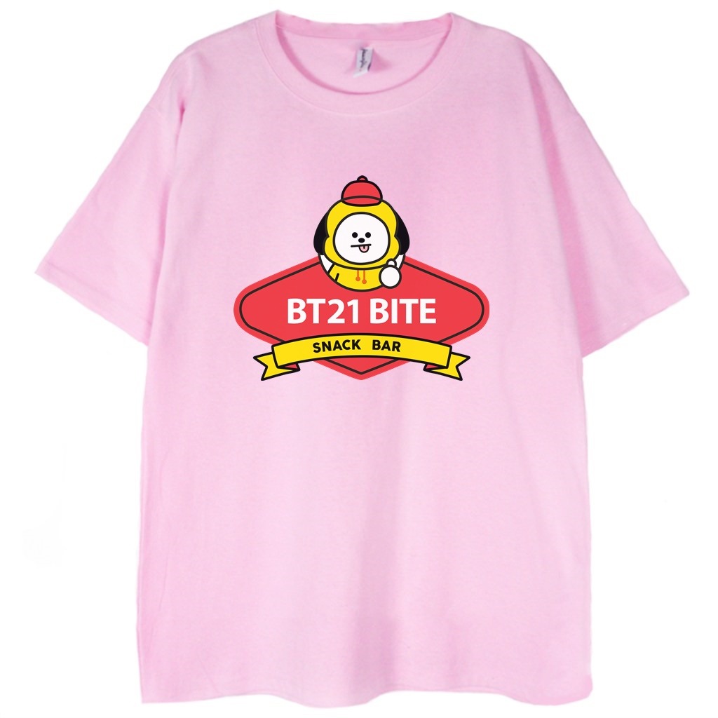 t-shirt różowy z nadrukiem bt21 chimmy snack bar