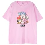 t-shirt różowy z nadrukiem bt21 happy