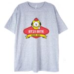 t-shirt szary z nadrukiem bt21 chimmy snack bar