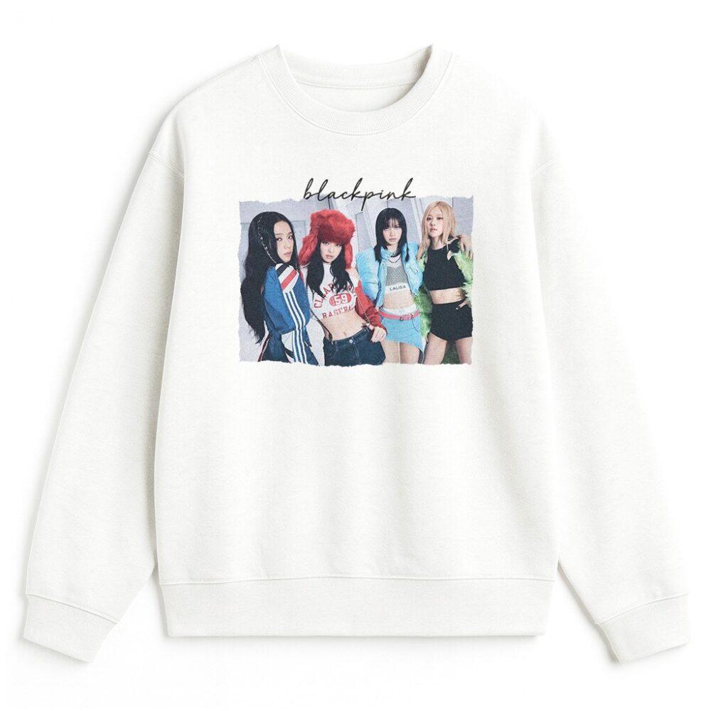 Bluza Blackpink Shut Down biała sportowa bez kaptura z printem grupy