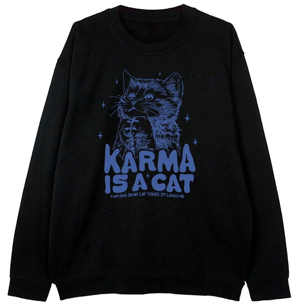 czarna bluza z nadrukiem taylor swift karma is a cat